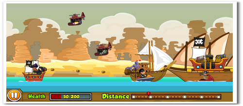 海賊船の船長になって敵を倒していくシューティングゲーム　Pirates Kaboom