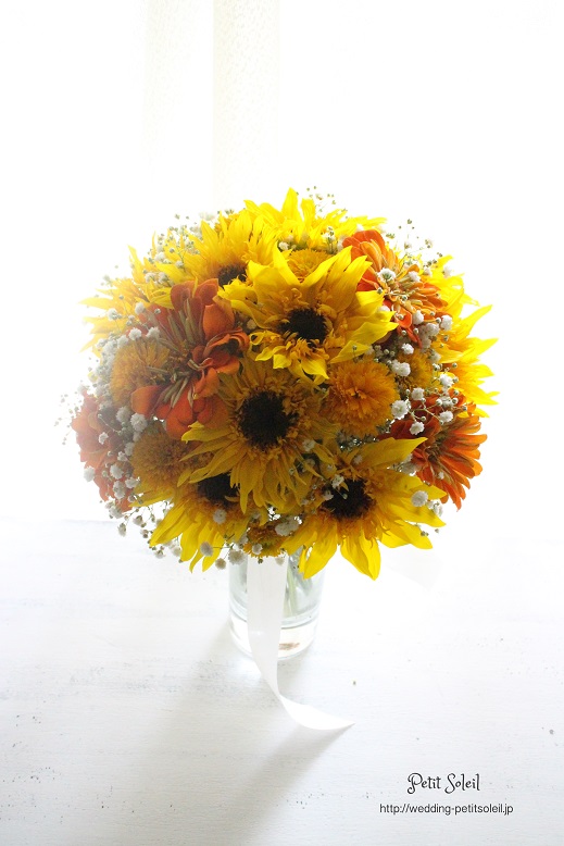 ひまわりとかすみ草のブーケ　sunflower baby's breath bouquet