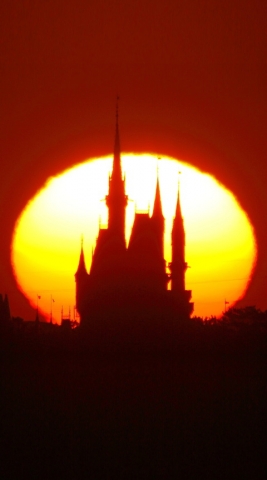 夜明けのシンデレラ城　太陽　日の出